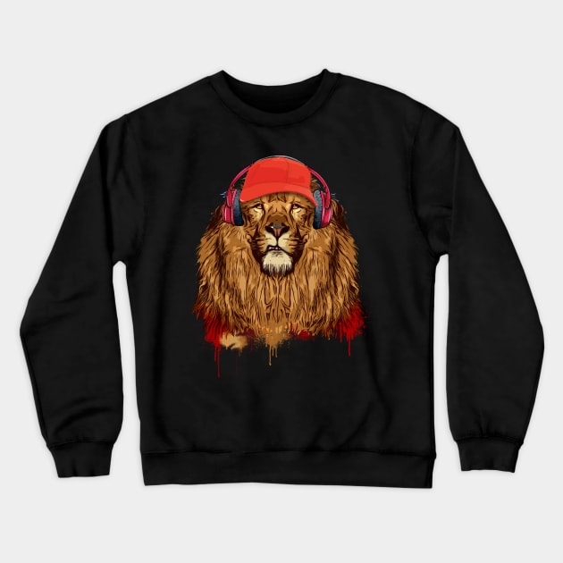 Cool Lion king,hipster, music band look 80s Crewneck Sweatshirt by Collagedream